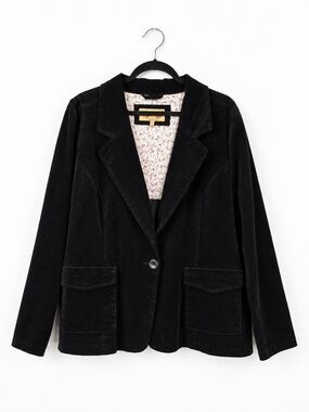 Y2K Black Corduroy Blazer 3X Floral Lined Cottagecore Academia Relaxed Jacket